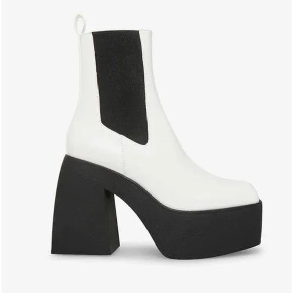 STEVE MADDEN Teaser Gloss White Wedge Heel Ankle Boot 8.5 M Chunky Mod Rave Y2K - Picture 1 of 11